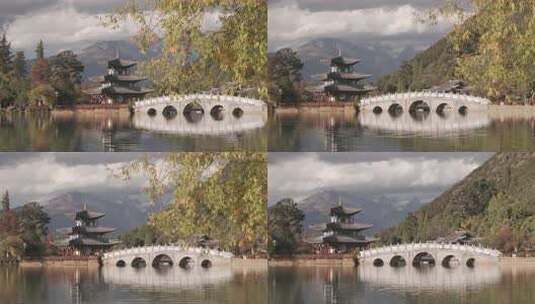 中式古建湖泊山水风景高清在线视频素材下载