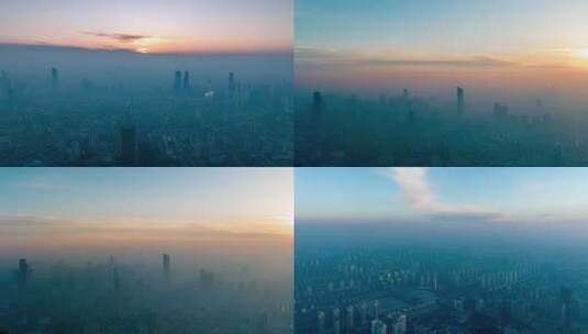 城市日出光线变化延时摄影高楼全景航拍沈阳高清在线视频素材下载