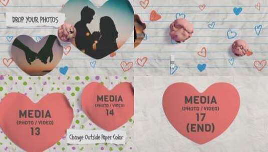皱巴巴的纸打开创意婚礼爱情照片展示宣传AE模板高清AE视频素材下载