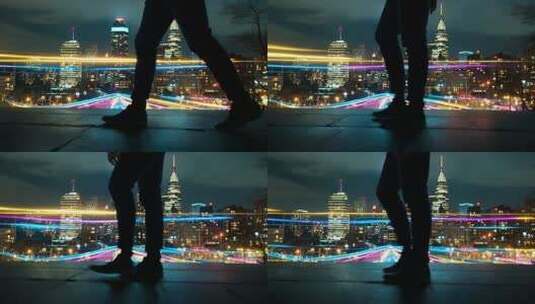 夜晚城市中行人行走画面高清在线视频素材下载