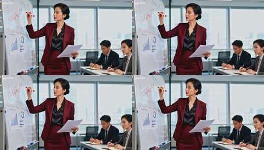 女商人办公场景讲解图表高清在线视频素材下载
