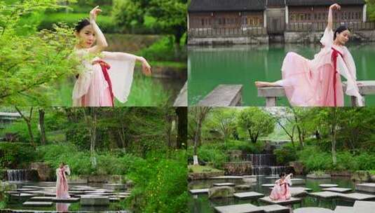 4K美女在湖边山林间的舞蹈高清在线视频素材下载