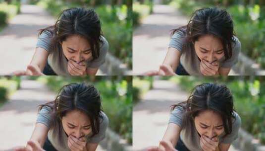 户外女子使用吸入器缓解不适高清在线视频素材下载