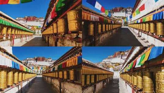 拉萨布达拉宫旁的转经筒高清在线视频素材下载