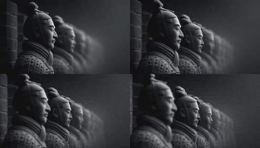 肃穆庄严的秦始皇兵马俑战士雕塑群像高清在线视频素材下载