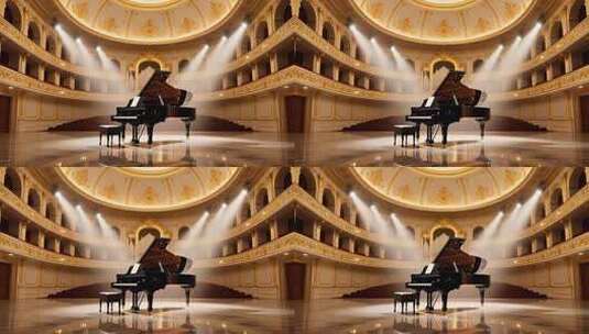 金色音乐厅钢琴演奏背景4K高清在线视频素材下载