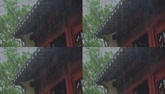 雨天古建筑屋檐雨滴雨景意境高清在线视频素材下载