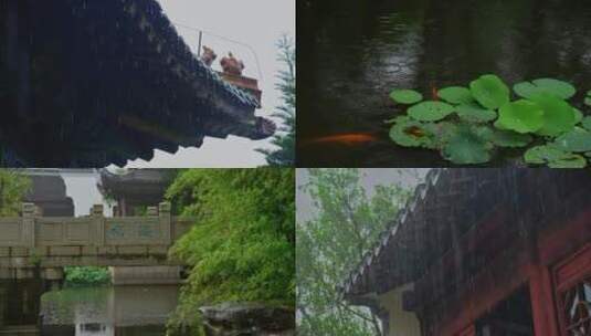 雨天古建筑雨景屋檐雨滴意境高清在线视频素材下载