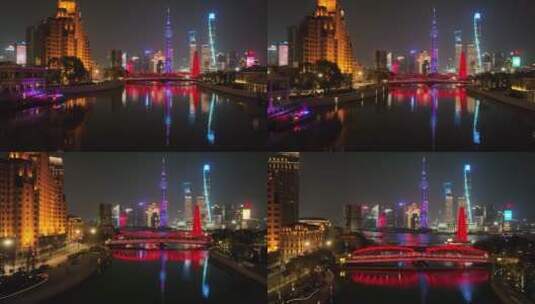 苏州河夜景航拍高清在线视频素材下载