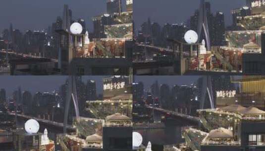 重庆航拍地标千厮门大桥夜景航拍高清在线视频素材下载