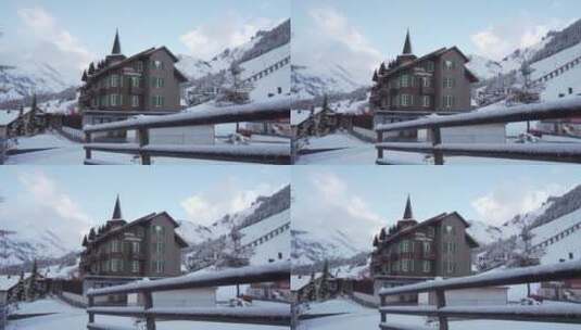 雪山中的旅馆高清在线视频素材下载