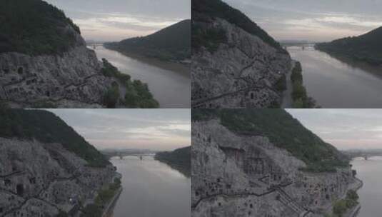 龙门石窟夜景航拍香山寺洛阳景点文化高清在线视频素材下载