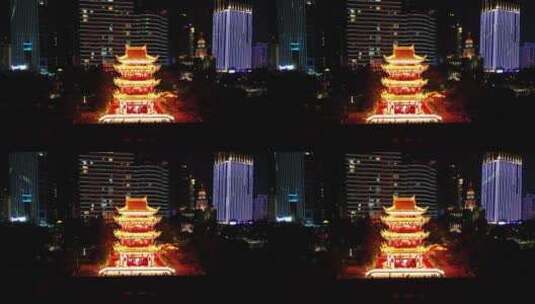城市航拍湖北宜昌镇江阁夜景高清在线视频素材下载