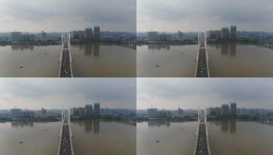 航拍湖南湘潭湘江三桥交通高清在线视频素材下载