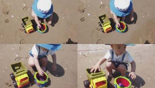 小孩在海滩上玩耍高清在线视频素材下载