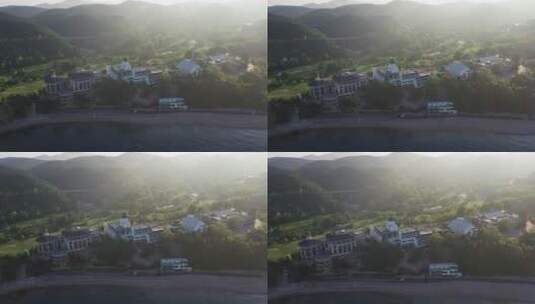 城市风景唯美角度海边别墅清晨高清在线视频素材下载