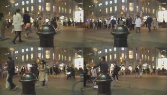 武汉江汉路夜景步行街商业街行人逛街购物高清在线视频素材下载