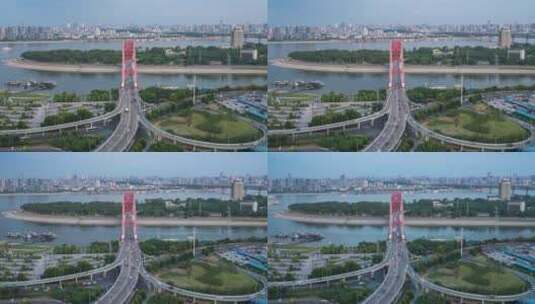 武汉汉江晴川桥日转夜延时高清在线视频素材下载