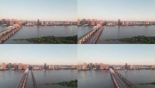 哈尔滨松花江铁路桥航拍高清在线视频素材下载