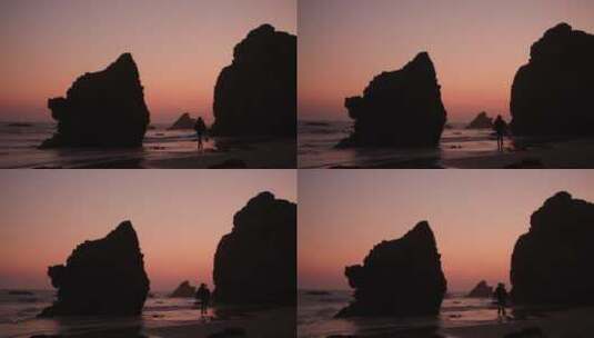 航拍的黄昏海滩景观高清在线视频素材下载