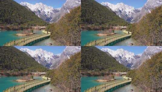 云南丽江玉龙雪山蓝月谷廊桥自然风景高清在线视频素材下载