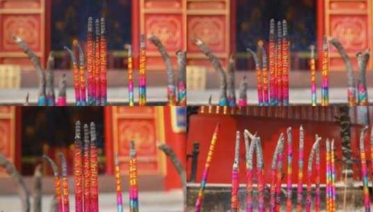 室外寺庙香火特写视频高清在线视频素材下载