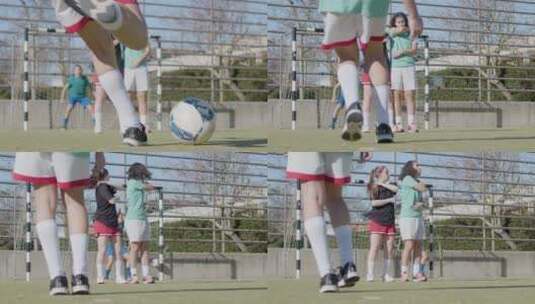 低角度拍摄做点球踢的女孩高清在线视频素材下载