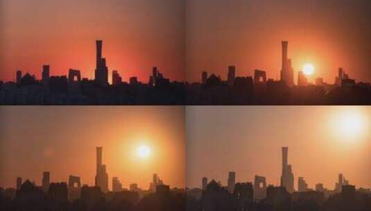 北京国贸cbd 央视大楼 日出 延时高清在线视频素材下载