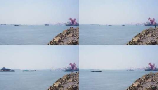 长江上的港口船只延时高清在线视频素材下载