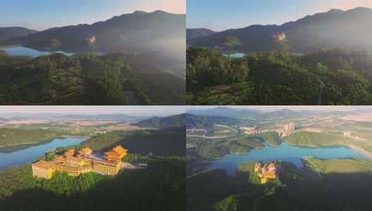 粤港澳大湾区珠海金台寺山水中航拍高清在线视频素材下载