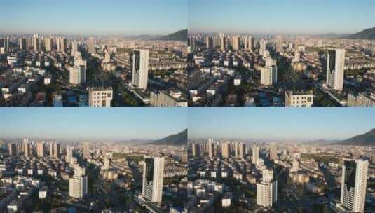 航拍山东泰安城市全貌城市建筑高清在线视频素材下载