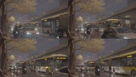 城市冬天雪景 夜晚雪景高清在线视频素材下载