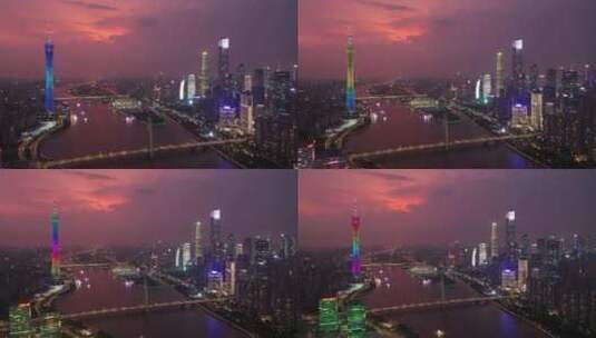 广州市中心花城汇暴雨航拍夜景高楼大厦高清在线视频素材下载