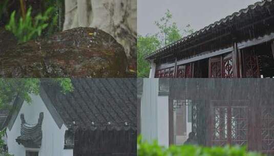 雨天雨水雨景屋檐雨滴古风建筑合集高清在线视频素材下载