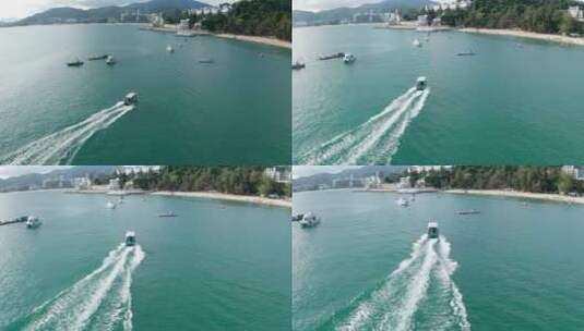 深圳海边船只跟拍航拍视频高清在线视频素材下载