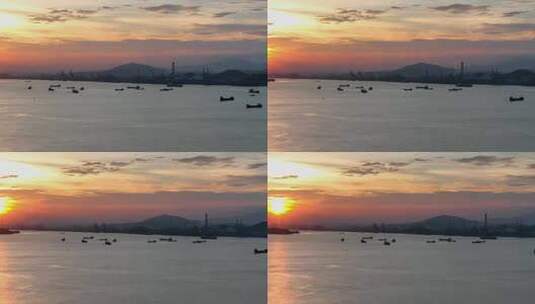 航拍夕阳下厦门港招银港区海运集装箱码头高清在线视频素材下载