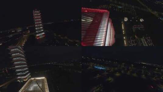 穿越机航拍中国扬州大运河博物馆夜景灯光高清在线视频素材下载