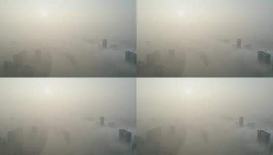 云雾缭绕的衡阳湘江城市风光4k航拍高清在线视频素材下载