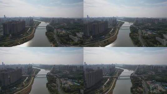 航拍湖南长沙浏阳河洪山大桥高清在线视频素材下载