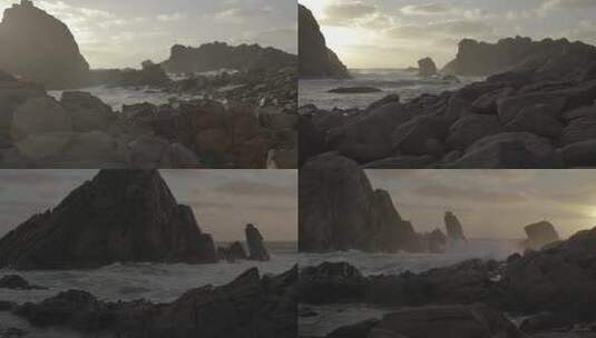 海浪拍打岩石海浪拍打礁石海岸大海阳光高清在线视频素材下载