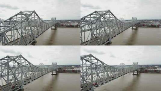 美国路易斯安那州新月城连接桥和天际线的风景——空中拍摄高清在线视频素材下载