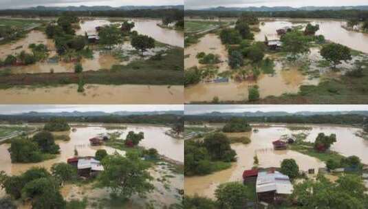 洪水淹没的村庄高清在线视频素材下载