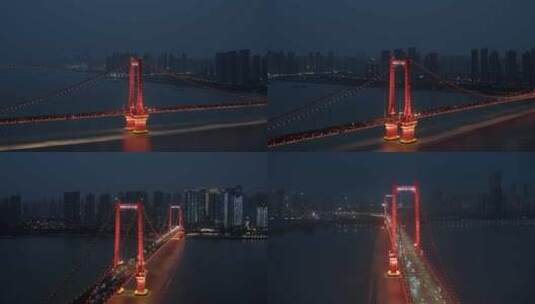 鹦鹉洲长江大桥夜景高清在线视频素材下载