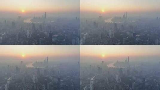 上海日出晨雾 陆家嘴日出 上海地标高清在线视频素材下载