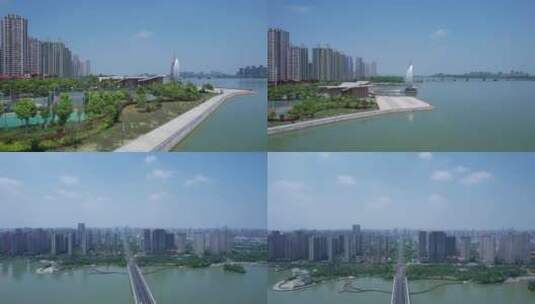 蚌埠龙子湖城市风光龙湖大桥航拍合集高清在线视频素材下载