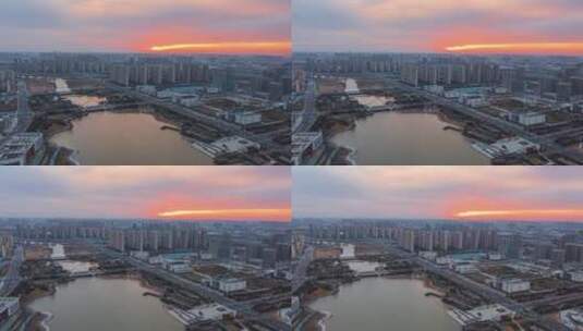 郑州天健湖日出航拍延时摄影高清在线视频素材下载