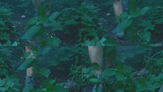 男士在森林里行走的特写高清在线视频素材下载