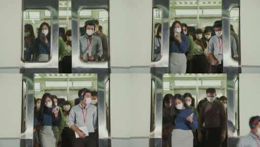 地铁上戴着口罩的人群高清在线视频素材下载