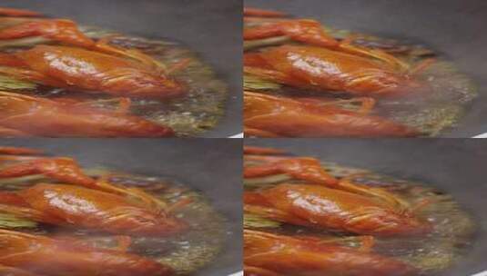 2K竖屏拍摄煮沸的十三香小龙虾一角高清在线视频素材下载