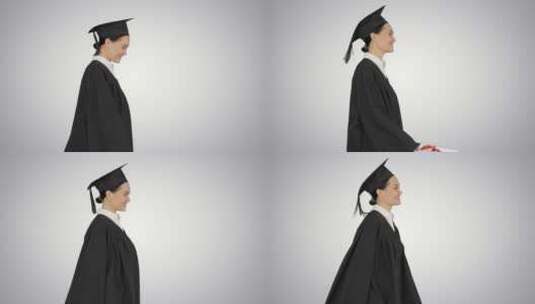 女孩自信的拿着毕业证书行走高清在线视频素材下载
